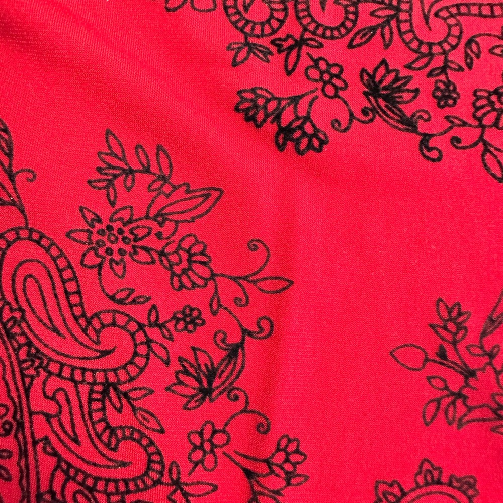 Y2K Red Black Floral‎ Top Blouse Square Neck Bell Sleeve L Witchy Romantic Goth - Picture 6 of 7